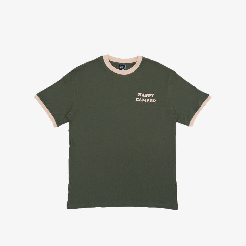 Mystic Fish Camp Happy Camper Graphic Ringer Tee – Retro Green